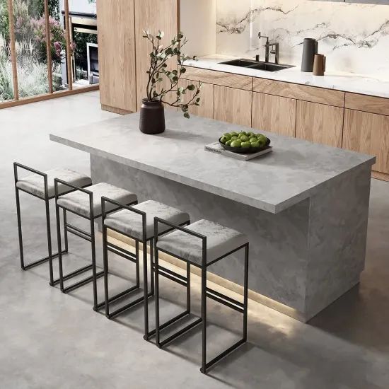 Japandi 183 cm Grey Kitchen Island with Storage & LED Lighting