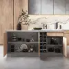 Japandi 183 cm Grey Kitchen Island with Storage & LED Lighting