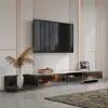 200 - 280 cm Extendable TV Stand with LED Light, Tempered Glass Door Cabinets & Drawer – Sintered Stone
