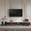 200 - 280 cm Extendable TV Stand with LED Light, Tempered Glass Door Cabinets & Drawer – Sintered Stone