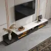 200 - 280 cm Extendable TV Stand with LED Light, Tempered Glass Door Cabinets & Drawer – Sintered Stone