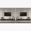 200 - 280 cm Extendable TV Stand with LED Light, Tempered Glass Door Cabinets & Drawer – Sintered Stone
