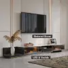 200 - 280 cm Extendable TV Stand with LED Light, Tempered Glass Door Cabinets & Drawer – Sintered Stone