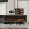 200 - 280 cm Extendable TV Stand with LED Light, Tempered Glass Door Cabinets & Drawer – Sintered Stone