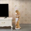 700mm Large Glam Peacock Floor Sculpture Decor Art Living Room Bedroom in White & Gold