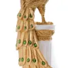 700mm Large Glam Peacock Floor Sculpture Decor Art Living Room Bedroom in White & Gold