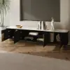 Artis 200 cm TV Stand with Sintered Stone Top, Storage & Gold Legs – Artus Black Doors