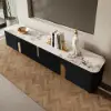 Artis 200 cm TV Stand with Sintered Stone Top, Storage & Gold Legs – Artus Black Doors