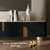 Artis 200 cm TV Stand with Sintered Stone Top, Storage & Gold Legs – Artus Black Doors