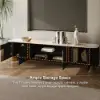 Artis 200 cm TV Stand with Sintered Stone Top, Storage & Gold Legs – Artus Black Doors