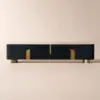 Artis 200 cm TV Stand with Sintered Stone Top, Storage & Gold Legs – Artus Black Doors