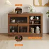 Farmhouse 119 cm Walnut Wood Sideboard with Extendable Top & Cabinets