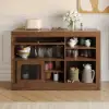 Farmhouse 119 cm Walnut Wood Sideboard with Extendable Top & Cabinets