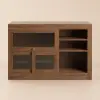 Farmhouse 119 cm Walnut Wood Sideboard with Extendable Top & Cabinets