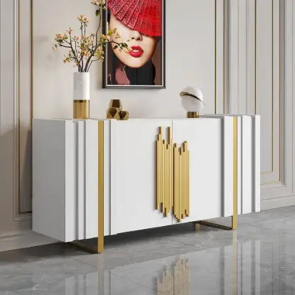 Aurea 160 cm White Wood Sideboard Buffet Cabinet with 2 Doors 2 Shelves