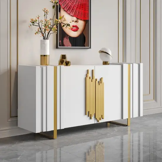 Aurea 160 cm White Wood Sideboard Buffet Cabinet with 2 Doors 2 Shelves