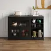 Farmhouse 119 cm Black Wood Sideboard with Extendable Top & Cabinets