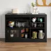 Farmhouse 119 cm Black Wood Sideboard with Extendable Top & Cabinets