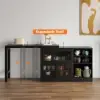 Farmhouse 119 cm Black Wood Sideboard with Extendable Top & Cabinets