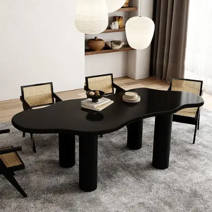 Picture of 1800mm Black Dining Table 6 Seater Japandi Irregular Dining Room Table 4-Leg