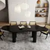 1800mm Black Dining Table 6 Seater Japandi Irregular Dining Room Table 4-Leg