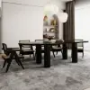 1800mm Black Dining Table 6 Seater Japandi Irregular Dining Room Table 4-Leg