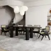 1800mm Black Dining Table 6 Seater Japandi Irregular Dining Room Table 4-Leg