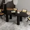 1800mm Black Dining Table 6 Seater Japandi Irregular Dining Room Table 4-Leg