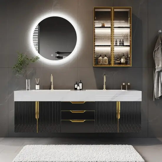 Aro 150 cm Floating Double Bathroom Vanity with Sink, Sintered Stone Top – Black