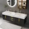 Aro 150 cm Floating Double Bathroom Vanity with Sink, Sintered Stone Top – Black