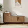 Walnut Wooden Shoe Storage Bench with Left-Side Cabinet for Entryway (1200mm)
