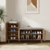 Walnut Wooden Shoe Storage Bench with Left-Side Cabinet for Entryway (1200mm)