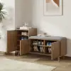 Walnut Wooden Shoe Storage Bench with Left-Side Cabinet for Entryway (1200mm)