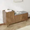 Walnut Wooden Shoe Storage Bench with Left-Side Cabinet for Entryway (1200mm)