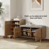 Walnut Wooden Shoe Storage Bench with Left-Side Cabinet for Entryway (1200mm)
