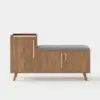 Walnut Wooden Shoe Storage Bench with Left-Side Cabinet for Entryway (1200mm)