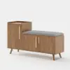 Walnut Wooden Shoe Storage Bench with Left-Side Cabinet for Entryway (1200mm)