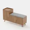 Walnut Wooden Shoe Storage Bench with Left-Side Cabinet for Entryway (1200mm)