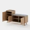Walnut Wooden Shoe Storage Bench with Left-Side Cabinet for Entryway (1200mm)