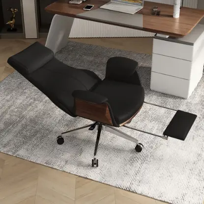 Ergonomic Black Faux Leather High Back Reclining Swivel Office Desk Chair with Footrest