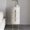 Off White Leather 3-Drawer Narrow Bedside Table with Sintered Stone Top