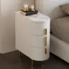 Off White Leather 3-Drawer Narrow Bedside Table with Sintered Stone Top