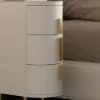 Off White Leather 3-Drawer Narrow Bedside Table with Sintered Stone Top