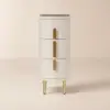 Off White Leather 3-Drawer Narrow Bedside Table with Sintered Stone Top