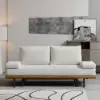 200 cm 3-Seater Cotton & Linen Convertible Sofa Bed with Pillows – 4 – Mid Century Pull