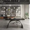 Industrial 160 cm Rectangular Black Wood Desk with Metal Base