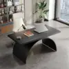 Industrial 160 cm Rectangular Black Wood Desk with Metal Base