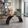 Industrial 180 cm Rectangular Black Wood Desk with Metal Base