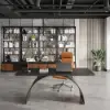 Industrial 180 cm Rectangular Black Wood Desk with Metal Base