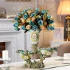 Blue & White 2 Tiered Fruit Basket Plate with Vase Resin Decor Snack Tray